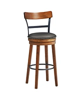 Gymax Set of BarStool 30.5'' Swivel Pub Height Dining Chair with Rubber Wood Legs