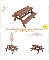 Gouun Outdoor 4-Seat Kid's Picnic Table Bench with Umbrella