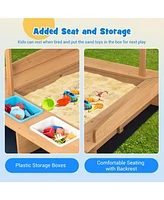 Gouun Kids Wooden Sandbox with Striped Canopy