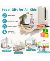 Gouun 4-in-1 Multifunctional Wooden Climbing Toys with Rocker and Crawling Tunnel