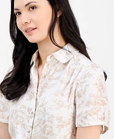 Anne Klein Women's Floral-Print Short-Sleeve Collared Blouse