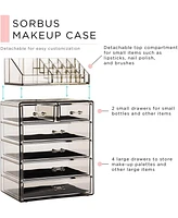 Sorbus 2 Piece Acrylic Makeup and Jewelry Storage Organizer Case (6 Drawers and Lipstick Tray