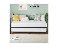 gaomon Twin Daybed with Trundle, Modern Metal Daybed with Classic Headboard, Steel Slat Support Sofa Bed for Bedroom, Living Room