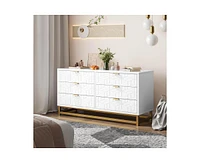 gaomon Dresser for Bedroom, 6 Drawer Dresser with Metal Legs, Modern Dresser Chest Organizer with Wide Storage, Wood Chest of Drawers for Bedroom