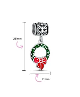 Bling Jewelry Green Christmas Red Bow Dangle Charm Bead Enamel .925 Sterling Silver