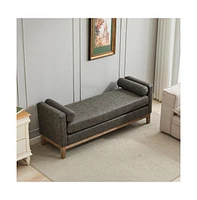 The Pop Home 66" Upholstered Bench Daybed Ottoman with Wood Legs for Bedroom, Living Room, Entryway-The Pop Home