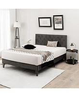 Gouun Queen Size Upholstered Platform Bed with Tufted Headboard-Queen Size