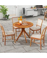 Gouun 35.5 Inch Patio Wood Dining Table with Slatted Tabletop and Curved Legs