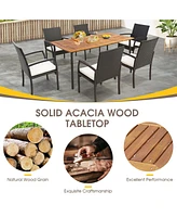 Gouun Patio Acacia Wood Dining Table with Umbrella Hole and Metal Legs
