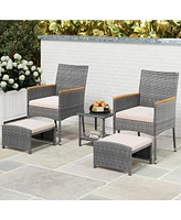 Gouun 5 Pieces Patio Conversation Set with Soft Cushions and Ottomans