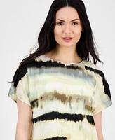 Anne Klein Petite Printed Short-Sleeve Boat-Neck Top
