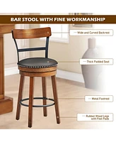 Gymax Set of BarStool 25.5'' Swivel Counter Height Dining Chair with Rubber Wood Legs