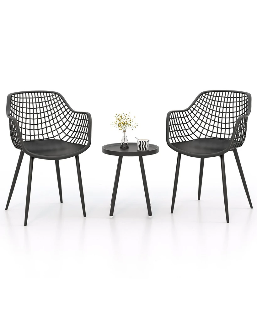 Gouun 3 Piece Patio Chair Set with Pp Seat and Tabletop for Porch