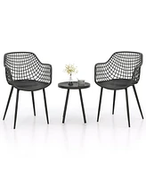 Gouun 3 Piece Patio Chair Set with Pp Seat and Tabletop for Porch