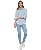 Dkny Jeans Women's Roll-Tab-Sleeve Button-Front Shirt