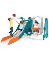 Gouun 5-in-1 Kids Slide and Swing Set with Mini Bus and Basketball Hoop