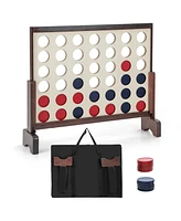 Gouun Wooden4-in-a-row Game Set with 42 Pcs Chips and 600D Oxford Fabric Carrying Bag