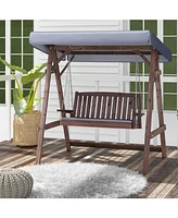 Gouun 2-Person Porch Swing with Fir Wood Stand and Tilt Canopy