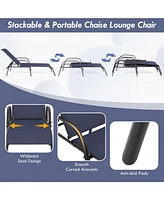 Gouun 2 Pcs Outdoor Patio Lounge Chair Chaise Fabric with Adjustable Reclining Armrest