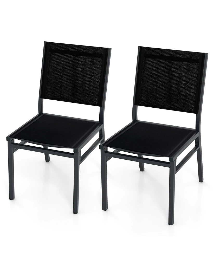 Gouun Outdoor Dining Chairs with Breathable Seat and Backrest for Backyard Porch Poolside-Set of 2