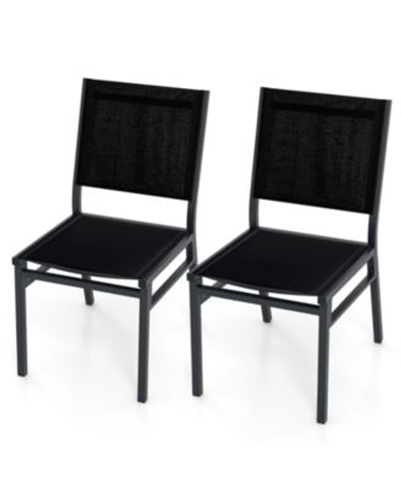 Gouun Outdoor Dining Chairs with Breathable Seat Backrest for Backyard Porch Poolside-Set of 2