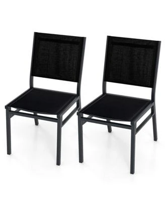 Gouun Outdoor Dining Chairs with Breathable Seat Backrest for Backyard Porch Poolside-Set of 2