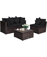 Gouun 4 Pieces Ottoman Garden Patio Rattan Wicker Furniture Set with Cushion