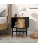 Mid-century Modern Nightstand with Sliding Doors and Storage Cabinet