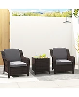 Gouun 3 Pieces Outdoor Rattan Furniture Set with Cushions and Tempered Glass Table