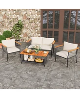 Gouun 4 Piece Patio Rattan Furniture Set with 2-Tier Table