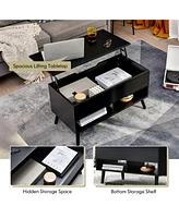 Gouun 31.5 Inch Lift Top Table with Hidden Compartment and 2 Storage Shelves