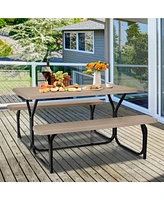 Gouun Hdpe Outdoor Picnic Table Bench Set with Metal Base