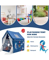 Gymax Kids Playhouse Large Children Indoor Play Tent Gift w/ Cotton Mat Longer Curtain