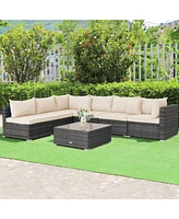 Gouun 7 Pieces Patio Rattan Furniture Set with Sectional Sofa Cushioned