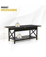 Gouun 2-Tier Industrial Rectangular Table with Storage Shelf