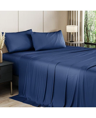 Cgk Unlimited Rayon from Bamboo 4 Piece Deep Pocket Cooling Sheet Set - Full - Navy Blue