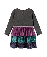 Andy & Evan Little Girls Toddler/Child Multi Colored Crushed Velvet Tiered Dress