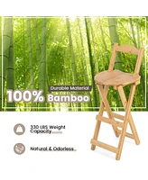 Gymax Set of 2 Bamboo Folding Barstools Counter Height Dining Chairs Installation Free