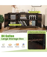 Gouun 84 Gallon Wicker Patio Storage Box with Shelves and Waterproof Liner