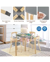 Gouun 5-Piece Kids Wooden Curved Back Activity Table and Chair Set withToy Bricks