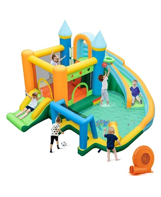 Gouun Inflatable Water Slide with Dual Slides and Splash Pool Bounce House with 680W Blower