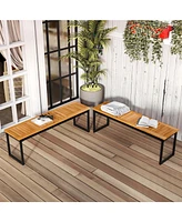 Gouun Set of 2 Patio Dining Bench for 2-3 Person Indoor Outdoor