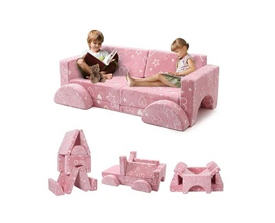 gaomon Kids Couch 8 Pcs Modular Kids Play Couch, Toddler Couch Child Sectional Sofa Indoor Kids Play Set, Convertible Foam Sofa for Playroom Nursery