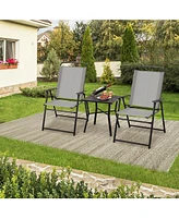 Gouun Set of 2 Outdoor Folding Sling Chairs with Armrest and Backrest