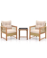 Gouun 3 Pieces Patio Furniture Set with Acacia Wood Frame Cushions