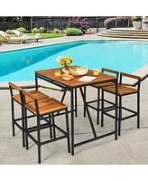 Gouun 5 Pieces Outdoor Acacia Wood and Pe Rattan Bar Set