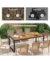 Gouun 79 Inch Acacia Wood Patio Table with 1.9 Inch Umbrella Hole for Garden and Poolside