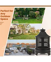 Gouun 30 Inch Outdoor Fire Pit Chiminea with Grill for Garden Bbq