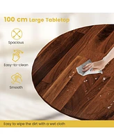 Gouun Wooden Dining Table with Round Tabletop and Curved Trestle Legs