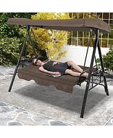 Gouun Convertible 3-Seat Patio Porch Swing Chair to Flat Bed with Adjustable Canopy